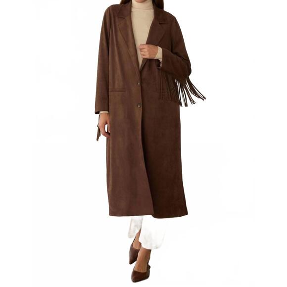 SKIES ARE BLUE Jackets & Blazers - NEW SKIES ARE BLUE fringe detail maxi coat in brown